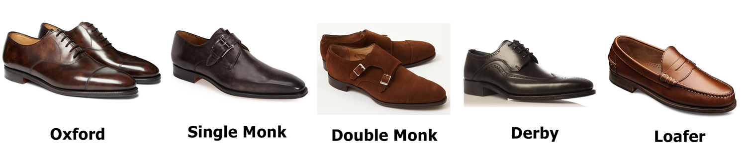 Độ trang trọng giảm dần theo thứ tự: Oxford, Single Monk, Double monk, Derby, Loafer